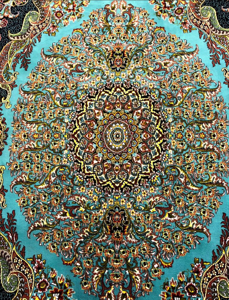 No FRINGES Shahkar 3190 Blue Beautiful Turkuaz Persian Rug - Image 3