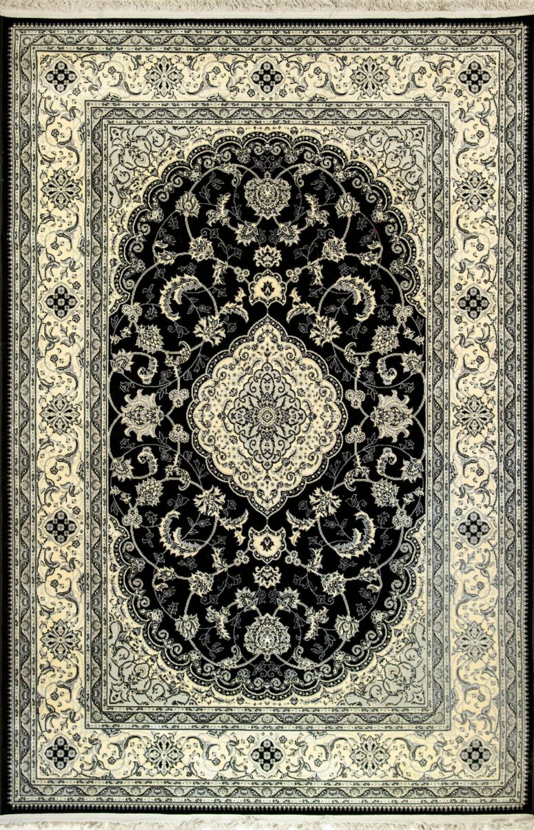 Isfahan 5106 Blue, D Blue & Black A silk oriental design rug with traditional know how